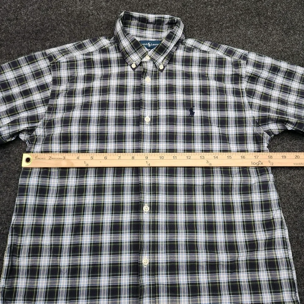 Ralph Lauren Boys Large 14-16 Green Blue Plaid Button Down Shirt